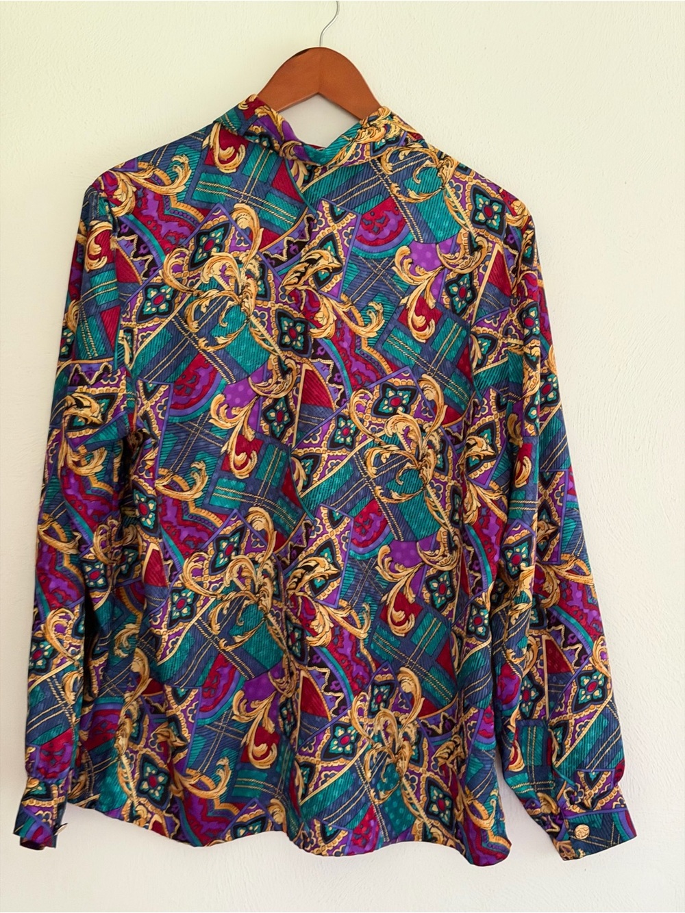 Notations Multicolor Button-Down Shirt in Teal, Purple & Gold